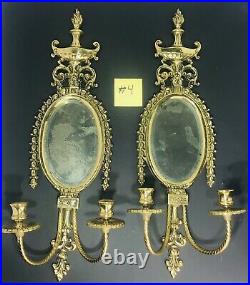 Vintage Brass Pair Glo-Mar ArtWorks Wall Sconces with Mirror & Candle Holders