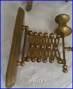 Vintage Brass Piano Accordion Candle Holders Wall Sconces Set Of Two