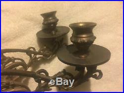 Vintage Brass Piano Wall Sconces Candle Holder Sticks pair 2 ARMS missing 1 cup