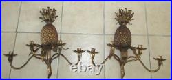 Vintage Brass Pineapple 4-arm Wall Sconces Pair