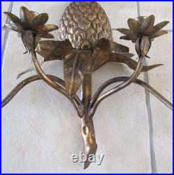 Vintage Brass Pineapple 4-arm Wall Sconces Pair