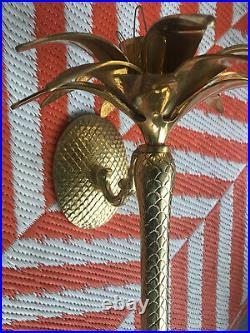 Vintage Brass Pineapple Palm Tree Wall Sconce Taper Candle MCM Chinoiserie Decor