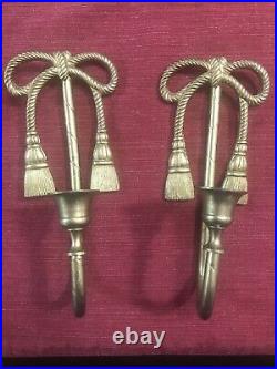 Vintage Brass Rope Bow Wall Candle Sconces Pair