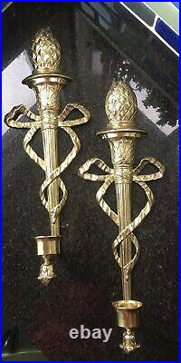 Vintage Brass Sconce Set Ribbon Torch Wall Decor Taiwan Excellent