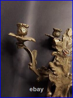 Vintage Brass Sconce Wall Mount Three Candle Holder Candelabra Set Of 2