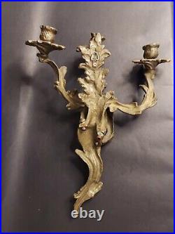 Vintage Brass Sconce Wall Mount Three Candle Holder Candelabra Set Of 2