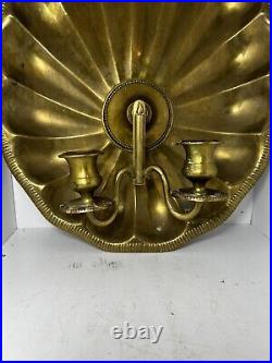 Vintage Brass Shell Double Candle Arm Wall Sconce (z28)