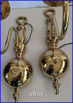 Vintage Brass Wall Mount Electric Colonial Candle Sconce Pair