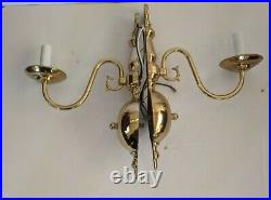 Vintage Brass Wall Mount Electric Colonial Candle Sconce Pair