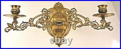Vintage Brass Wall Sconce Candle Holder Made in Italy Art Deco Flower Vine Swans
