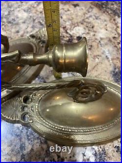 Vintage Brass Wall Sconces Candle Holder Handmade Ornate Patina Academia