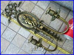 Vintage Brass With Cherub Candle Holder or Ready to Electric Sconce Wall Mount