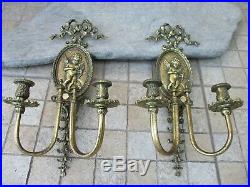 Vintage Brass With Cherub Candle Holder or Ready to Electric Sconce Wall Mount
