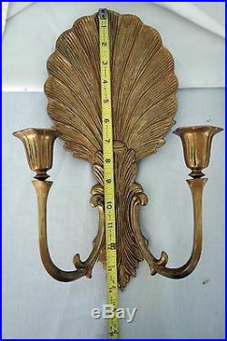 Vintage Brass seashell candle wall sconces pair
