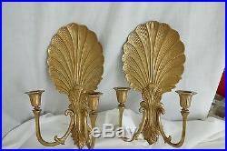 Vintage Brass seashell candle wall sconces pair