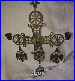 Vintage Byzantine Cross 2 Faced Eagles Wall Hanging Candle Holder