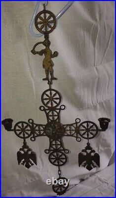 Vintage Byzantine Cross 2 Faced Eagles Wall Hanging Candle Holder