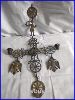 Vintage Byzantine Cross 2 Faced Eagles Wall Hanging Candle Holder