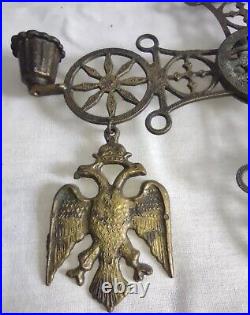 Vintage Byzantine Cross 2 Faced Eagles Wall Hanging Candle Holder