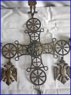 Vintage Byzantine Cross 2 Faced Eagles Wall Hanging Candle Holder