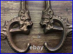 Vintage CAST IRON Wall Sconce Candle Holder with Coat Hook GRIFFIN HEADS 2pcs pair