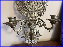 Vintage CHERUB Large Brass Double Arm WALL SCONCE Candle Holder 25 Ornate