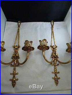 Vintage Candle Holder, GOLD TONE ORMALOU Metal, 2 Arm, Wall hanging SCONCES