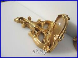 Vintage Candle Holders Wall Sconces Shelf Shelve Old Rococo French Gold ATSONEA