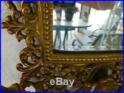 Vintage Cast Brass Wall Sconce Beveled Glass MIRROR & CANDLE Holders Victorian