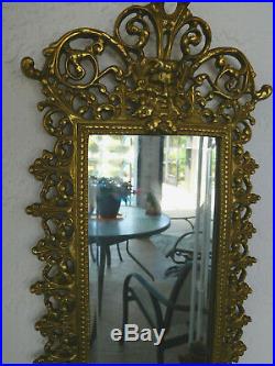 Vintage Cast Brass Wall Sconce Beveled Glass MIRROR & CANDLE Holders Victorian