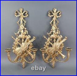 Vintage Cast Gold French Louis XVI Neoclassical Empire Style Candle Wall Sconces