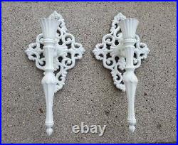 Vintage Cast Iron Wall Sconce Candle Holder Open Weave Floral White
