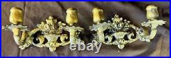 Vintage Cast Metal Brass Pair Set of Two 2 Style Wall Sconces Candle Holders