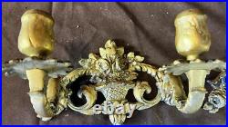 Vintage Cast Metal Brass Pair Set of Two 2 Style Wall Sconces Candle Holders