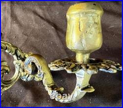 Vintage Cast Metal Brass Pair Set of Two 2 Style Wall Sconces Candle Holders