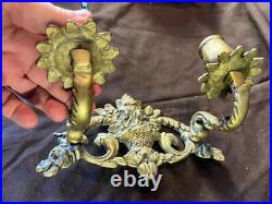 Vintage Cast Metal Brass Pair Set of Two 2 Style Wall Sconces Candle Holders