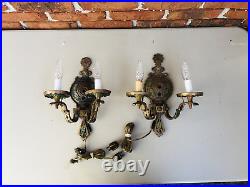Vintage Cast Metal Double Candle Light Wall Sconce Set Hallway Old House