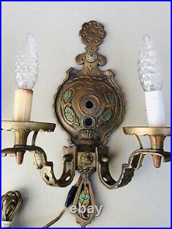 Vintage Cast Metal Double Candle Light Wall Sconce Set Hallway Old House
