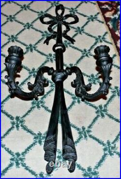 Vintage Cast Metal Gothic Medieval Wall Sconce Candelabra Holds 2 Candles
