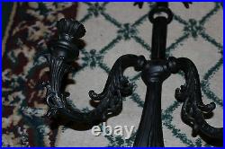 Vintage Cast Metal Gothic Medieval Wall Sconce Candelabra Holds 2 Candles