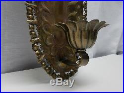 Vintage Charleton AWCO Brass Wall Sconce Candle Holder Repousse Metal Art Flower