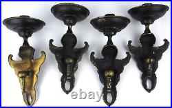 Vintage Cherub Cupid Angel Solid Brass Pillar Candle Holder Wall Sconce Set (4)