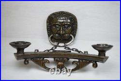 Vintage Collectible Metal Electric Wall Candle Holder Lion Head Figurine Deco