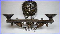 Vintage Collectible Metal Electric Wall Candle Holder Lion Head Figurine Deco