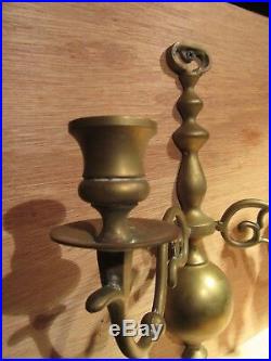 Vintage Colonial Williamsburg Brass Ball Wall Sconces Candle Holders Pair (2)