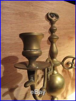 Vintage Colonial Williamsburg Brass Ball Wall Sconces Candle Holders Pair (2)