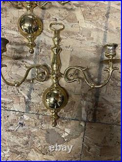 Vintage Colonial Williamsburg Brass Double Arm Wall Sconce Candle Holder