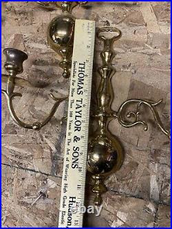 Vintage Colonial Williamsburg Brass Double Arm Wall Sconce Candle Holder