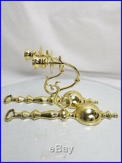 Vintage Colonial Williamsburg Style Brass Ball Wall Sconces Candle Holders Pair