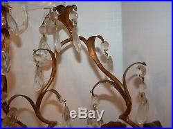 Vintage Copper Gold Tone Candle Holder Wall Sconces Set of 2 with Prisms 12 x 8